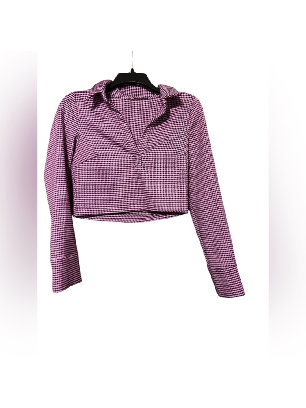 Zara Purple Houndstooth Cropped Button-Down Top